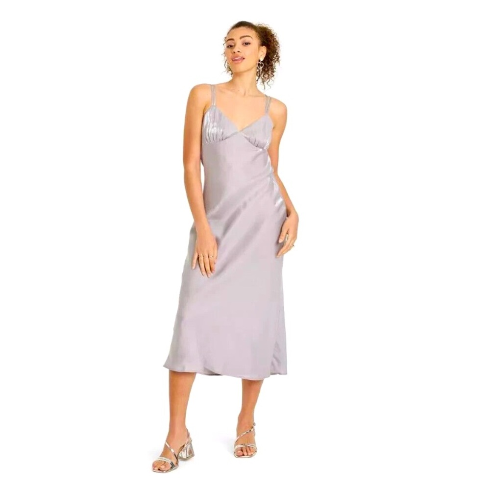 Wild Fable NWT Iridescent Gray Metallic Spaghetti Strap Slip Dress Size XS